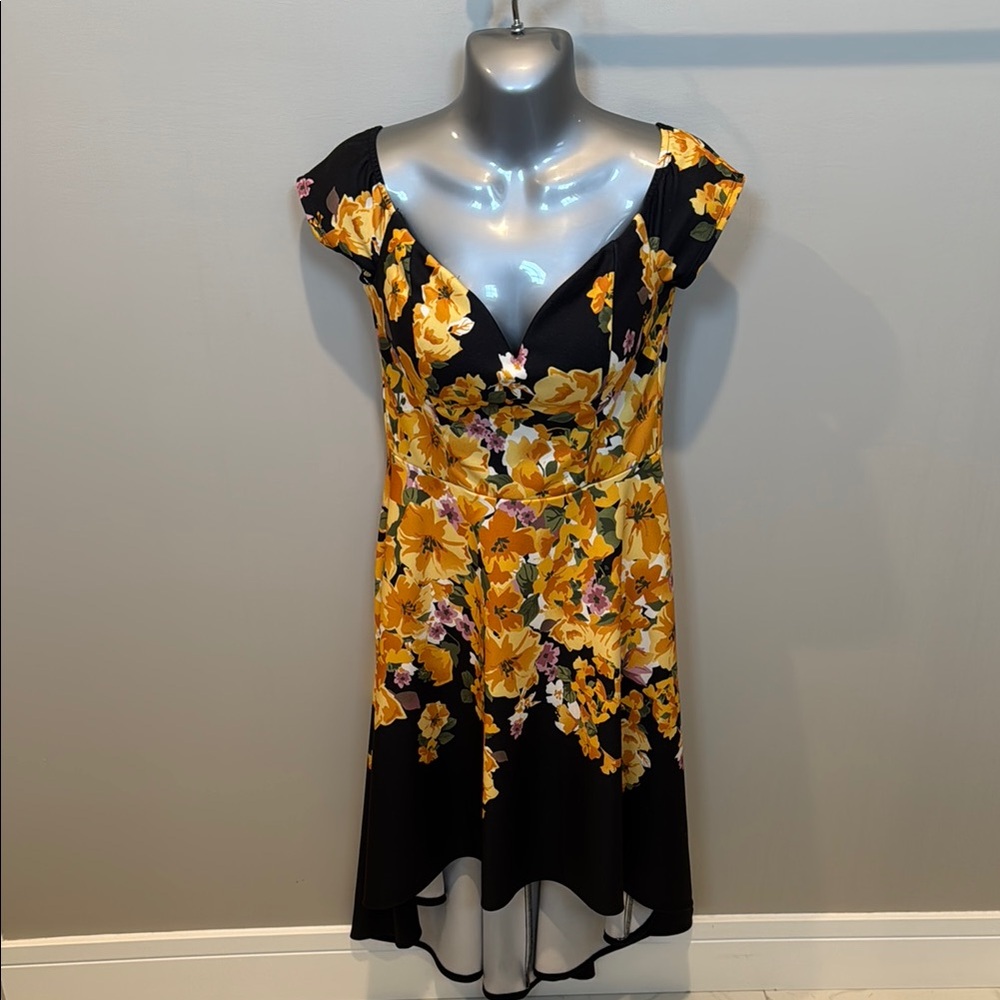 Premier Yellow Black Ruffled High-Low Cocktail Dress